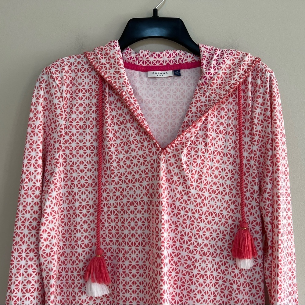 Cabana Life Algarve Hooded Cover Up Dress in Coral Pink/White, size S - Picture 4 of 13
